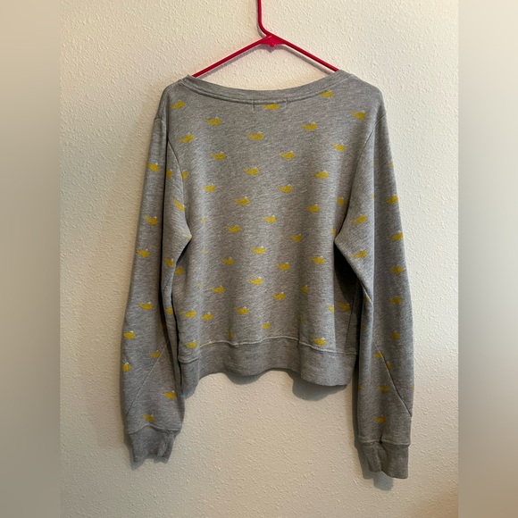 #941 Wildfox Couture Small Gray Yellow Sweatshirt Nautical Whale Print Crew Sz L - Picture 3 of 5
